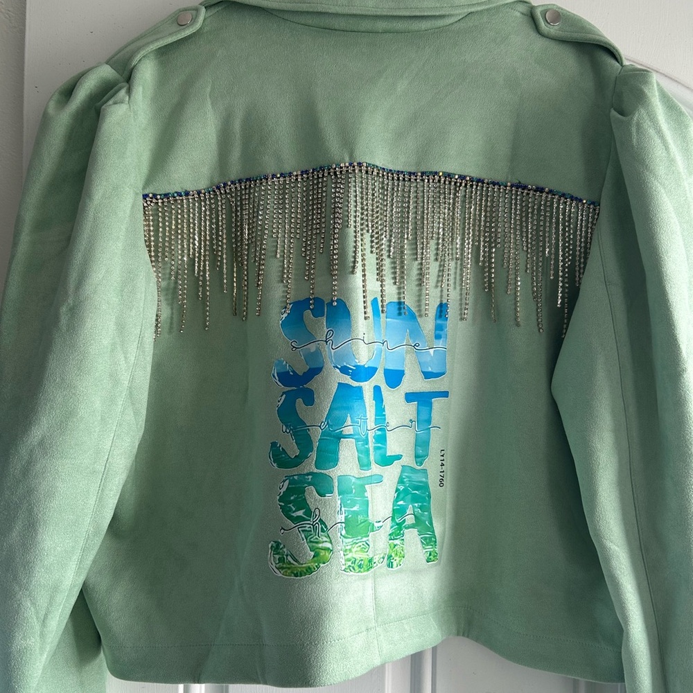 Sun Salt Sea Spray Mint Fringe Jacket Rhinestone-Large